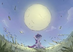Size: 1600x1130 | Tagged: safe, artist:nendo, character:twilight sparkle, character:twilight sparkle (alicorn), species:alicorn, species:pony, g4, cloud, eyes closed, full moon, moon, relaxing, sky, smiling, solo, wind
