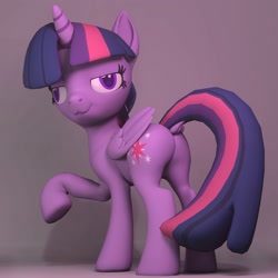 Size: 2000x2000 | Tagged: safe, artist:ghost reviews, character:twilight sparkle, character:twilight sparkle (alicorn), species:alicorn, species:pony, g4, 3d, :3, blender, butt, derp, dock, face, female, flank, folded wings, horn, mane, mare, plot, pose, raised hoof, render, solo, standing, tail, twibutt, uwu, wat, wings