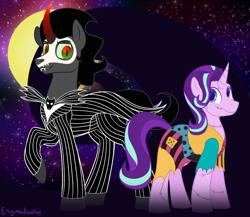 Size: 1150x1000 | Tagged: safe, artist:enigmadoodles, character:king sombra, character:starlight glimmer, species:pony, g4, clothing, cosplay, costume, jack skellington, sally, the nightmare before christmas