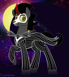 Size: 900x1000 | Tagged: safe, artist:enigmadoodles, character:king sombra, species:pony, g4, clothing, cosplay, costume, jack skellington, solo, the nightmare before christmas