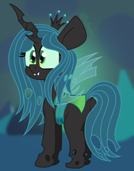 Size: 1400x1787 | Tagged: safe, artist:puperhamster, character:queen chrysalis, species:changeling, g4, butt, cave, changeling queen, cute, cutealis, dock, female, horn, solo, wings