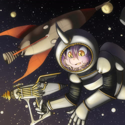 Size: 2221x2221 | Tagged: safe, artist:pony straponi, oc, oc only, oc:nebula eclipse, species:anthro, g4, raygun, rocket, space, space suit, stars