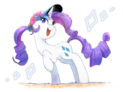 Size: 1600x1200 | Tagged: safe, artist:nendo, character:rarity, species:pony, species:unicorn, g4, cap, clothing, cute, female, hat, mare, open mouth, raribetes, simple background, solo, white background