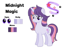 Size: 2050x1640 | Tagged: safe, artist:stellamoonshine, oc, oc:midnight magic, species:pony, species:unicorn, g4, female, mare, reference sheet, simple background, solo, transparent background