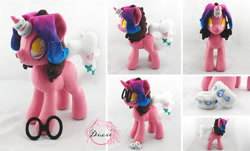 Size: 2000x1205 | Tagged: safe, artist:dixierarity, oc, oc only, oc:lotus blossom, species:pony, species:unicorn, g4, commission, crystal, female, glasses, gradient, handmade, jewelry, mare, plushie, ring, swarovski