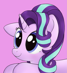 Size: 823x901 | Tagged: safe, artist:noosa, character:starlight glimmer, species:pony, species:unicorn, g4, cute, female, floppy ears, glimmerbetes, lying down, mare, simple background, smiling, solo, weapons-grade cute