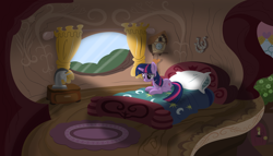 Size: 8960x5119 | Tagged: safe, artist:psyxofthoros, character:twilight sparkle, absurd resolution, bed, bedroom, feels, female, sad, shading, solo, vector