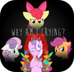 Size: 3500x3405 | Tagged: safe, artist:catnipfairy, character:apple bloom, character:diamond tiara, character:scootaloo, character:sweetie belle, species:pony, species:unicorn, fanfic:why am i crying, crying, cutie mark crusaders, dead, fanfic, fanfic art, female, filly, on back