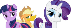 Size: 1280x494 | Tagged: safe, artist:lazypixel, character:applejack, character:rarity, character:twilight sparkle, appleduck, duckface, literal, literal duck face, simple background, transparent background, vector