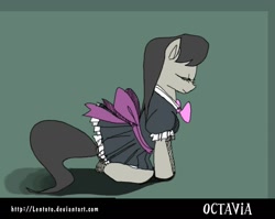 Size: 1400x1115 | Tagged: dead source, safe, artist:lentoto, character:octavia melody, species:earth pony, species:pony, g4, clothing, eyes closed, female, maid, mare, paint tool sai, sitting, solo