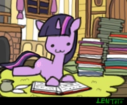 Size: 524x433 | Tagged: safe, artist:lentoto, character:twilight sparkle, character:twilight sparkle (unicorn), species:pony, species:unicorn, g4, :3, book, female, fireplace, mare, paint tool sai, prone, reading, solo