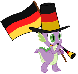 Size: 918x870 | Tagged: safe, artist:isegrim87, character:spike, clothing, flag, football, germany, hat, male, musical instrument, simple background, solo, transparent background, vector, vuvuzela