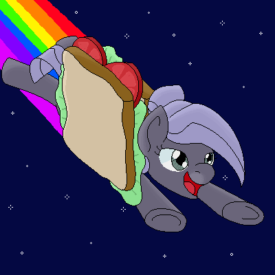 Size: 400x400 | Tagged: safe, artist:jade meteor, oc, oc only, oc:marble, animated, clothing, food, food costume, marbleyarns, nyan cat, original species, sandwich
