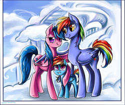 Size: 1713x1445 | Tagged: dead source, safe, artist:matrosha123, character:firefly, character:rainbow blaze, character:rainbow dash, species:pegasus, species:pony, ship:fireblaze, g1, g4, family, family photo, female, filly, firefly as rainbow dash's mom, foal, g1 to g4, generation leap, hug, male, mare, parent, shipping, stallion, straight, trio, winghug