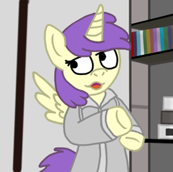 Size: 659x654 | Tagged: safe, artist:sketchymouse, character:alula, character:pluto, character:princess erroria, oc, oc only, species:alicorn, species:pony, american psycho, check 'em, dubs, patrick bateman, pluto, solo