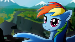 Size: 1920x1080 | Tagged: safe, artist:warpout, character:rainbow dash, species:pegasus, species:pony, female, ghastly gorge, gorge, mare, solo, spread wings, wallpaper, wings