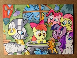 Size: 800x600 | Tagged: safe, artist:shuffle001, character:apple bloom, character:applejack, character:fluttershy, character:pinkie pie, character:rainbow dash, character:rarity, character:twilight sparkle, character:zecora, species:earth pony, species:pegasus, species:pony, species:unicorn, species:zebra, episode:bridle gossip, g4, my little pony: friendship is magic, cauldron, female, filly, mane six, mare, micro, traditional art