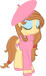 Size: 1000x1641 | Tagged: safe, artist:cool77778, oc, oc only, oc:cream heart, species:earth pony, species:pony, beatnik, beret, clothing, cutie mark, eyes closed, female, hooves, mare, simple background, smiling, solo, sweater, transparent background, vector