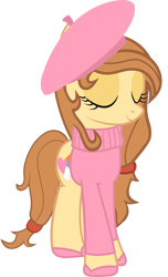 Size: 1000x1641 | Tagged: safe, artist:cool77778, oc, oc only, oc:cream heart, species:earth pony, species:pony, beret, clothing, cutie mark, eyes closed, female, hooves, mare, simple background, smiling, solo, transparent background, vector