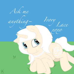 Size: 2700x2700 | Tagged: safe, artist:ivorylace, oc, oc only, oc:ivory lace, species:pony, species:unicorn, ask, freckles, solo, tumblr