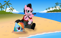 Size: 7666x4759 | Tagged: safe, artist:psyxofthoros, character:pinkie pie, character:rainbow dash, absurd resolution, crossover, far cry, far cry 3, vaas montenegro