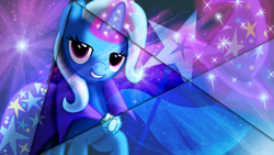 Size: 1920x1080 | Tagged: safe, artist:meteor-venture, artist:psyxofthoros, character:trixie, species:pony, species:unicorn, bedroom eyes, cape, clothing, cutie mark, female, hat, magic, mare, solo, trixie's cape, trixie's hat, vector, wallpaper
