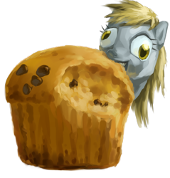 Size: 1452x1518 | Tagged: safe, artist:stupjam, character:derpy hooves, species:pegasus, species:pony, faec, female, giant muffin, mare, muffin, simple background, solo, that pony sure does love muffins, transparent background