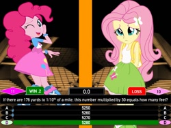 Size: 720x540 | Tagged: safe, artist:j4lambert, character:fluttershy, character:pinkie pie, my little pony:equestria girls, 176, 5280, bout, feet, game, mile, million, million second quiz, msq, nbc, quiz, second, show, trivia, yards