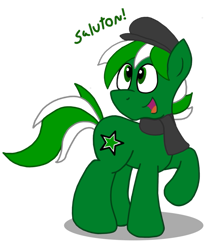 Size: 815x981 | Tagged: safe, artist:sketchymouse, oc, oc only, oc:esperanta poneo, clothing, esperanto, hat, ponified, scarf, solo