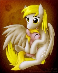 Size: 628x785 | Tagged: safe, artist:skyheavens, character:derpy hooves, character:dinky hooves, equestria's best mother, filly