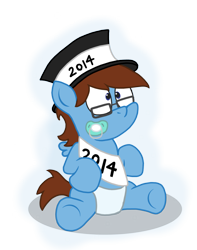 Size: 1428x1810 | Tagged: safe, artist:sketchymouse, oc, oc only, species:pony, 2014, age regression, baby, baby pony, clothing, diaper, happy new year, hat, pacifier, solo, top hat