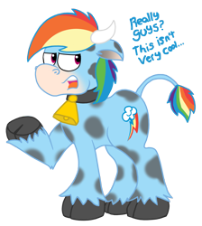 Size: 1719x1918 | Tagged: safe, artist:sketchymouse, character:rainbow dash, species:cow, bell, bell collar, collar, cowbell, cowified, female, rainbovine dash, solo, species swap