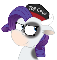 Size: 1243x1304 | Tagged: safe, artist:sketchymouse, character:rarity, species:cow, baseball cap, clothing, female, hat, raricow, solo, species swap, top gun