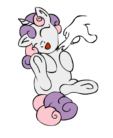 Size: 450x550 | Tagged: safe, artist:yooyfull, character:sweetie belle, species:pony, species:unicorn, :d, animated, cute, diasweetes, disembodied hand, eyes closed, female, filly, floppy ears, foal, frame by frame, kicking, leg kick, on back, open mouth, scratch reflex, simple background, smiling, solo focus, tickling, underhoof, weapons-grade cute, white background