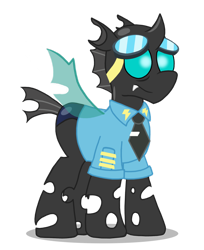 Size: 1024x1253 | Tagged: safe, artist:sketchymouse, character:soarin', species:changeling, changelingified, clothing, goggles, male, necktie, shirt, solo, wonderbolts dress uniform