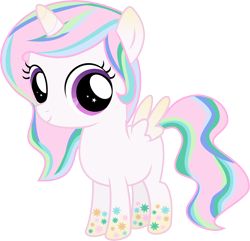 Size: 6834x6585 | Tagged: safe, artist:serenawyr, character:princess celestia, species:pony, absurd resolution, cewestia, female, filly, looking at you, rainbow power, rainbow power-ified, simple background, smiling, solo, transparent background, vector, wingding eyes