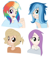 Size: 182x200 | Tagged: safe, artist:kumkrum, oc, oc only, oc:applesauce, oc:feathers, oc:ragtag, oc:shooting star, parent:rainbow dash, parent:soarin', parents:soarindash, species:human, humanized, humanized oc, offspring, picture for breezies