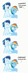 Size: 4833x12567 | Tagged: safe, artist:kumkrum, artist:rainbowplasma, character:rainbow dash, character:soarin', ship:soarindash, absurd resolution, colored, comic, death threat, eyes closed, female, frown, glare, grin, gritted teeth, hormones, male, mood swing, nervous, ouch, pregnant, scared, shipping, smiling, straight, this will end in pain, twins, wide eyes