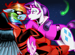 Size: 900x667 | Tagged: safe, artist:the-chibster, character:rainbow dash, character:rarity, ship:raridash, crossover, dc comics, female, green lantern (comic), lesbian, red lantern corps, shipping, star sapphire