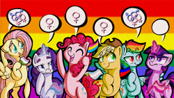 Size: 1280x721 | Tagged: safe, artist:rastaquouere69, edit, character:applejack, character:fluttershy, character:pinkie pie, character:rainbow dash, character:rarity, character:twilight sparkle, character:twilight sparkle (alicorn), species:alicorn, species:pony, female, mane six, mare, mouthpiece, murica, op is a duck, pride, social justice