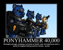 Size: 750x600 | Tagged: safe, artist:sanity-x, species:pony, armor, bolter, chainsword, chainsword horn, female, heavy bolter, helmet, mare, ponified, ponyhammer 40k, power armor, powered exoskeleton, space marine, thunder hammer, ultramarine, warhammer (game), warhammer 40k