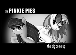 Size: 1280x928 | Tagged: safe, artist:alozec, artist:psyxofthoros, character:dj pon-3, character:octavia melody, character:vinyl scratch, ship:scratchtavia, album cover, background pony, crossover, female, lesbian, monochrome, music, nonesuchrecords, parody, shipping, the big come up, the black keys