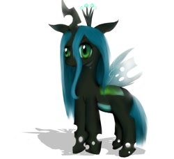 Size: 850x780 | Tagged: safe, artist:pipomanager-mimmi, character:queen chrysalis, species:changeling, changeling queen, cute, cutealis, derp, female, nymph, simple background, solo, standing, white background