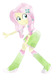 Size: 5000x6963 | Tagged: safe, artist:meteor-spark, character:fluttershy, my little pony:equestria girls, absurd resolution, boots, clothing, crystallized, female, flower, flower in hair, high heel boots, looking at you, simple background, skirt, socks, solo, sparkles, transparent background, vector