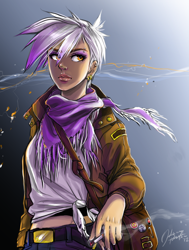 Size: 880x1162 | Tagged: safe, artist:ddhew, character:gilda, species:human, cigarette, clothing, eyebrow piercing, female, humanized, messenger bag, pins, scarf, shoulder bag, smoking, solo