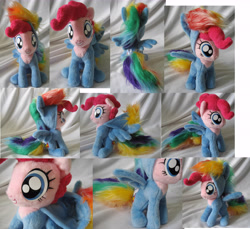 Size: 7476x6848 | Tagged: safe, artist:rens-twin, character:pinkie pie, character:rainbow dash, species:earth pony, species:pony, absurd resolution, clothing, costume, female, footed sleeper, hoodie, irl, mare, pajamas, photo, plushie, solo
