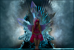 Size: 1597x1073 | Tagged: safe, artist:evilarticfox, artist:queenrachelblack, character:princess cadance, species:human, barefoot, cosplay, feet, game of thrones, irl, irl human, iron throne, photo, sitting, throne