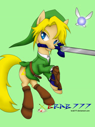Size: 1920x2560 | Tagged: safe, artist:brab777, crossover, link, master sword, navi, ponified, solo, the legend of zelda, the legend of zelda: ocarina of time