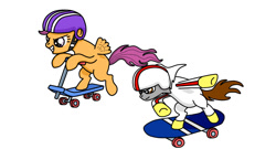 Size: 1374x742 | Tagged: safe, artist:tay-houby, character:scootaloo, crossover, kick buttowski, kick buttowski suburban daredevil, ponified, race, racer, racing, scooter, skates