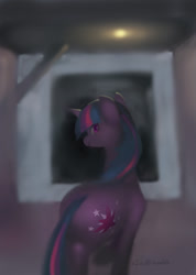 Size: 500x704 | Tagged: safe, artist:cabyowl, character:twilight sparkle, female, looking at you, looking back, plot, solo